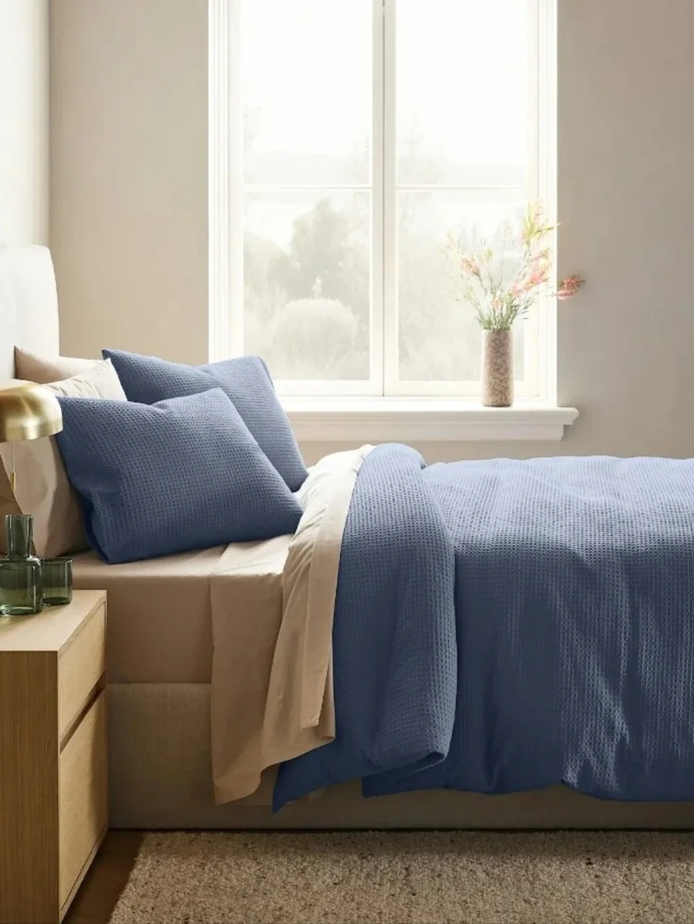 Quince Organic Luxe Honeycomb Duvet Cover Set - Mineral (Dark Dusky Blue)